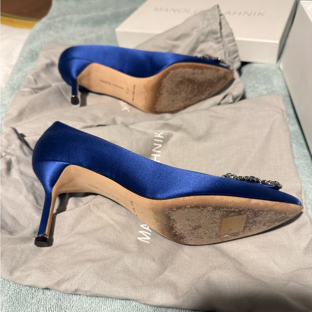 Manolo Blahnik Hangisi 70mm satin blue heels - sz 39.5 - Picture 11 of 13